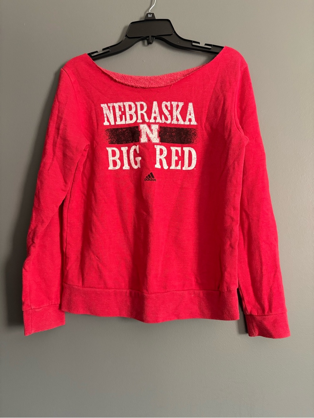 adidas Off-the-Shoulder Sweater in Red with Nebraska Big Red Logo